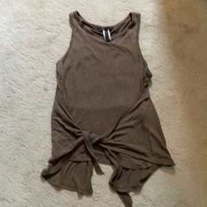 BCBG  brown linen tank with flirty back and front